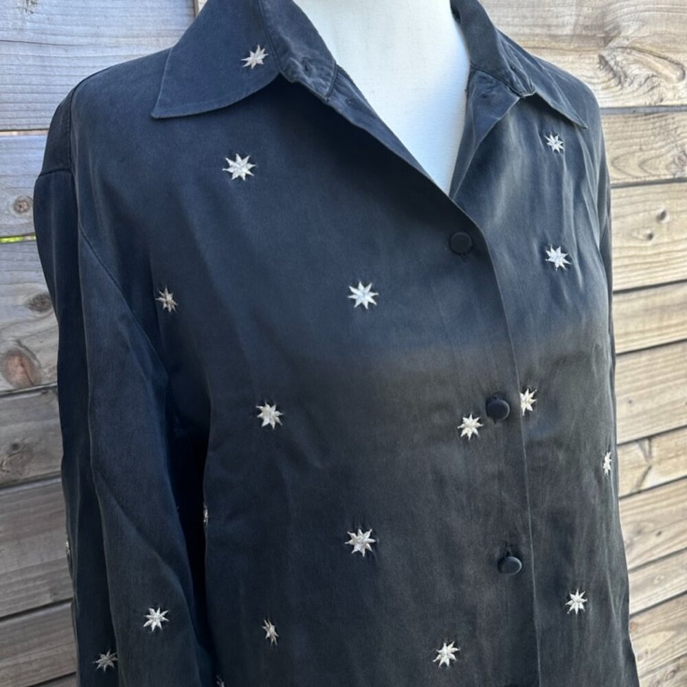 Vintage Ishyu Silk Embroidered Star Blouse - S/10